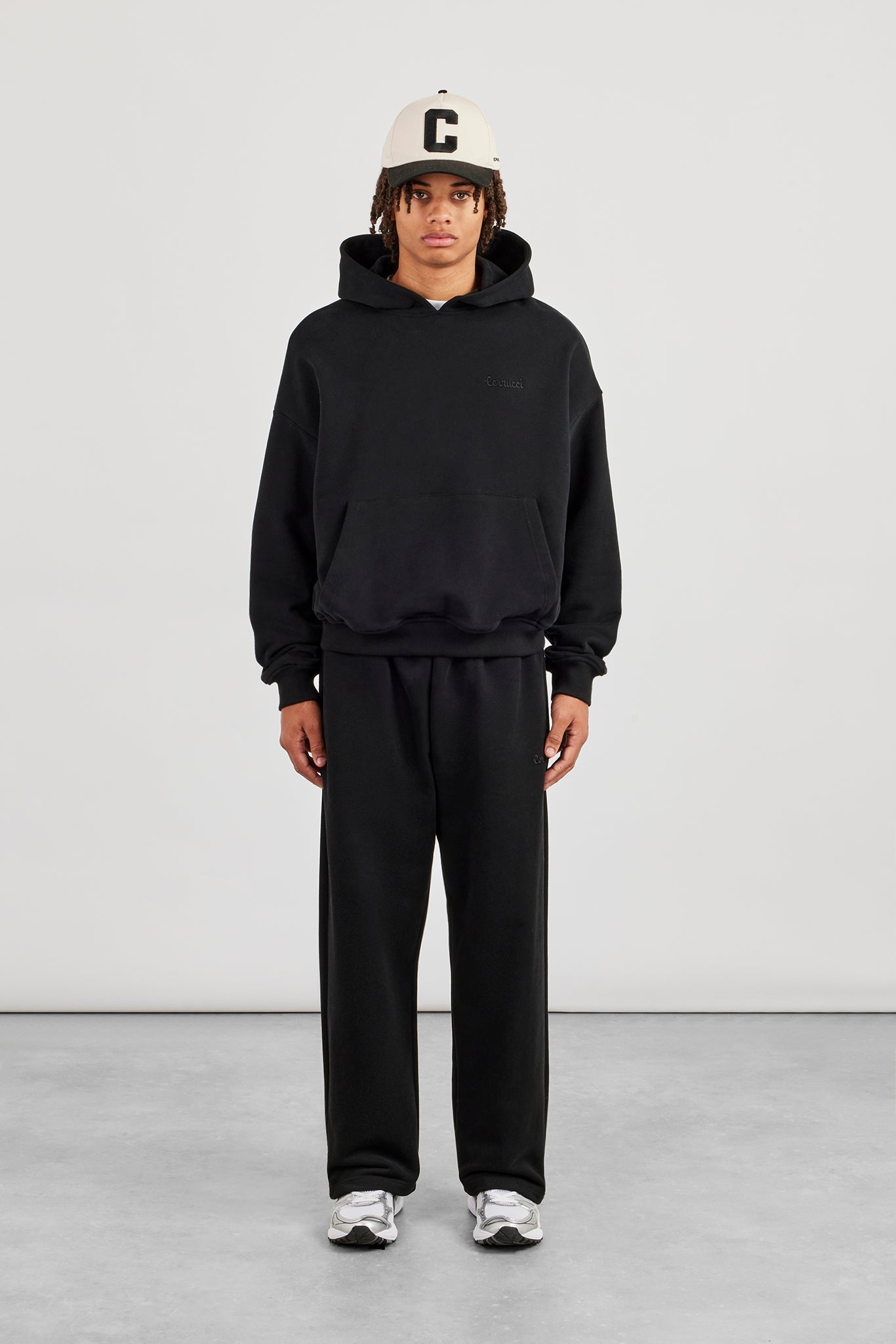 Boxy Hoodie & Baggy Fit Jogger - Black